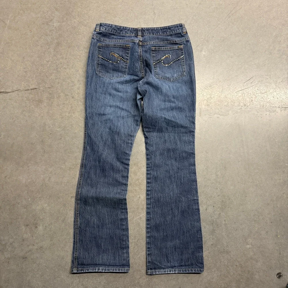 Chico's Denim Women Blue Bootcut Rhinestone Pocket Jeans Size 1.5 Reg 3658